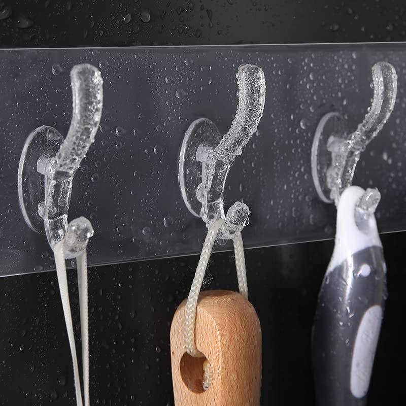 ZUICC Multifunctional Transparent 6 Hooks,Adhesive Row Hooks,Transparent Wall Hooks,Heavy Duty Self Adhesive Hooks,Utility Hooks,Drill-Free Wall Hooks,Kitchen Bathroom Hooks Waterproof Wall Hooks