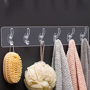 ZUICC Multifunctional Transparent 6 Hooks,Adhesive Row Hooks,Transparent Wall Hooks,Heavy Duty Self Adhesive Hooks,Utility Hooks,Drill-Free Wall Hooks,Kitchen Bathroom Hooks Waterproof Wall Hooks