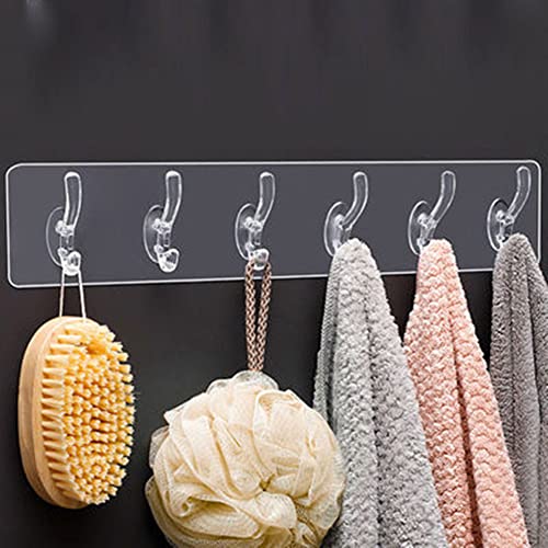 ZUICC Multifunctional Transparent 6 Hooks,Adhesive Row Hooks,Transparent Wall Hooks,Heavy Duty Self Adhesive Hooks,Utility Hooks,Drill-Free Wall Hooks,Kitchen Bathroom Hooks Waterproof Wall Hooks