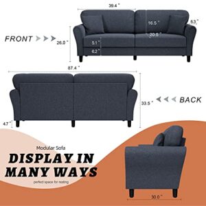 Shintenchi 87" Modern Sofa Loveseat, Oversize Deep Seat Sofa, Loveseat Furniture with Hardwood Frame, Mid-Century Upholstered Couch Furniture for Living Room,Rounded Arms,Dark Gray