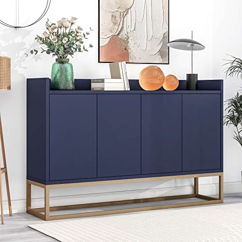 FRITHJILL Modern Sideboard with 4 Doors, Buffet Server Console Table with Gold Metal Base, Dining Room Entryway Storage Cabinet