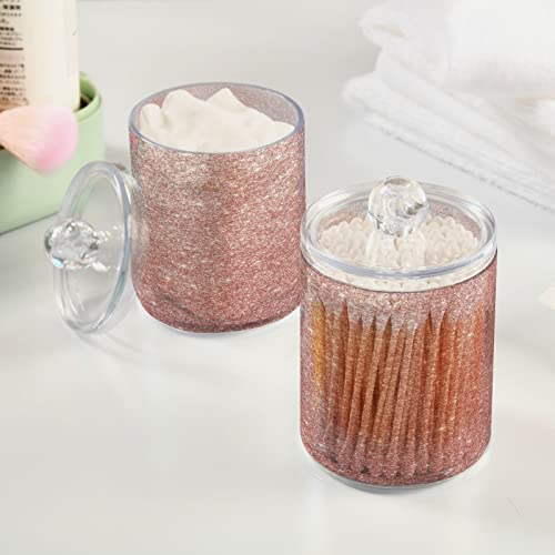 Kigai Sparkling Rose Gold Qtip Holder Dispenser with Lids 4PCS - 14 oz Bathroom Storage Organizer Set, Clear Apothecary Jars Food Storage Containers, for Tea, Coffee, Cotton Ball, Floss