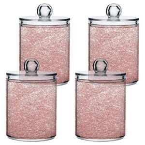 Kigai Sparkling Rose Gold Qtip Holder Dispenser with Lids 4PCS - 14 oz Bathroom Storage Organizer Set, Clear Apothecary Jars Food Storage Containers, for Tea, Coffee, Cotton Ball, Floss