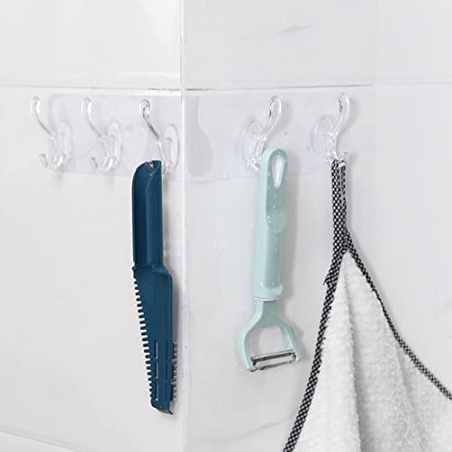 Multifunctional Transparent 6 Hooks, Transparent Plastic Glue Hooks, Adhesive Row Hooks, Punch-Free Wall-Mounted Hook, Oilproof Waterproof, Kitchen Bathroom Hooks