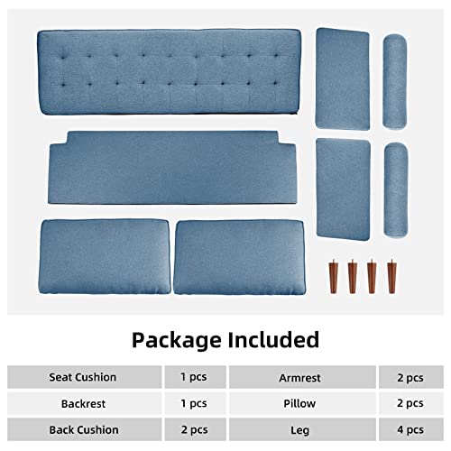 Koorlian 68 inch Dark Blue Couch, Modern Linen Fabric, Button Tufted Seat Cushion, Upholstered Loveseat with Square Armrest, 2 Throw Pillows, Small Sofa for Small Space, Apartment, Dorm, Easy Assembly