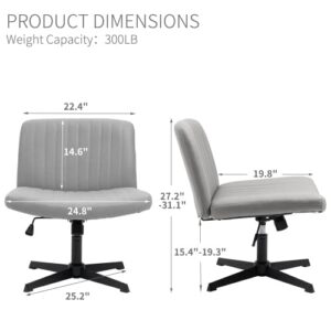 Armless Office Chair PU Leather Office Desk Chair No Wheels, Swivel Vanity Chair Adjustable Mid-Back Ergonomic Task Chair with Height Adjustable and Cross Legged for Home Office Chair, Gray