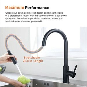 OMOONS Kitchen Taps Pull Out Sensor Kitchen Faucets, Stainless Steel Smart Induction Mixed Tap, Touch Control Sink Tap, Smart Faucet Kitchen Faucet/Black