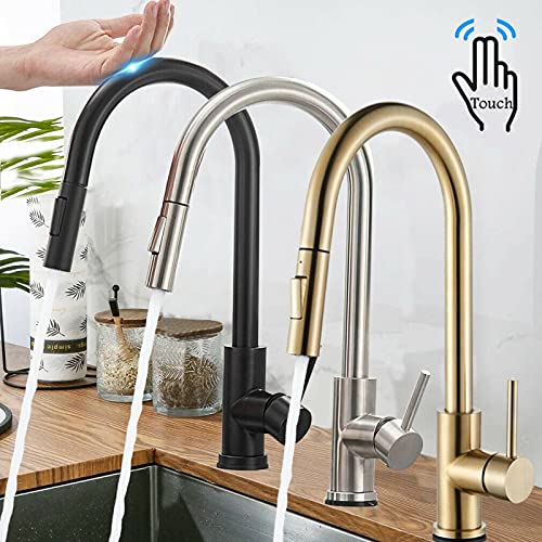 OMOONS Kitchen Taps Pull Out Sensor Kitchen Faucets, Stainless Steel Smart Induction Mixed Tap, Touch Control Sink Tap, Smart Faucet Kitchen Faucet/Black