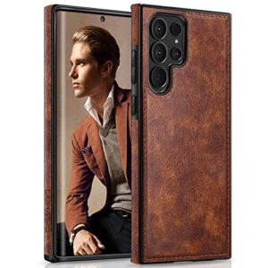 lohasic for galaxy s23 ultra case, premium leather luxury business pu non-slip grip shockproof bumper full body protective cover phone cases for samsung galaxy s23 ultra 5g 6.8 inch - brown