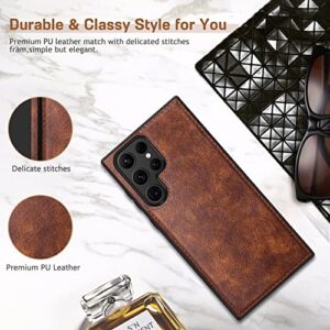 LOHASIC for Galaxy S23 Ultra Case, Premium Leather Luxury Business PU Non-Slip Grip Shockproof Bumper Full Body Protective Cover Phone Cases for Samsung Galaxy S23 Ultra 5G 6.8 inch - Brown