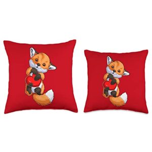 Fox Animal Lover Funny Fox Valentine's Day 2023 Cute Heart Valentine's Day Boys Kids Fox Animal Lover Throw Pillow, 18x18, Multicolor