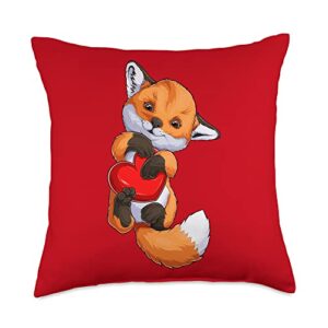 fox animal lover funny fox valentine's day 2023 cute heart valentine's day boys kids fox animal lover throw pillow, 18x18, multicolor