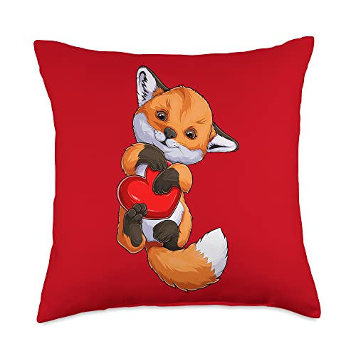 Fox Animal Lover Funny Fox Valentine's Day 2023 Cute Heart Valentine's Day Boys Kids Fox Animal Lover Throw Pillow, 18x18, Multicolor