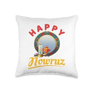 happy norooz nowruz gifts and apparel happy nowruz mubarak goldfish mirror candle persian new year throw pillow, 16x16, multicolor