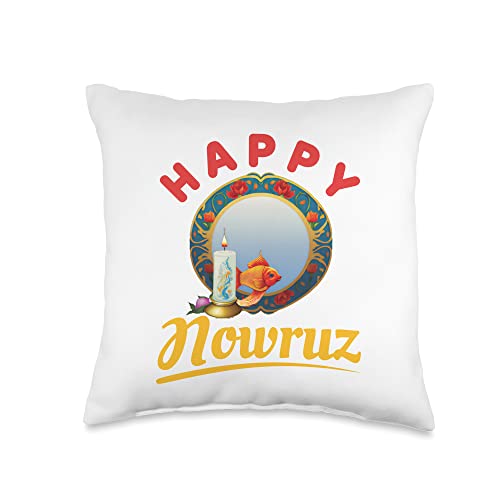 Happy Norooz Nowruz Gifts and Apparel Happy Nowruz Mubarak Goldfish Mirror Candle Persian New Year Throw Pillow, 16x16, Multicolor