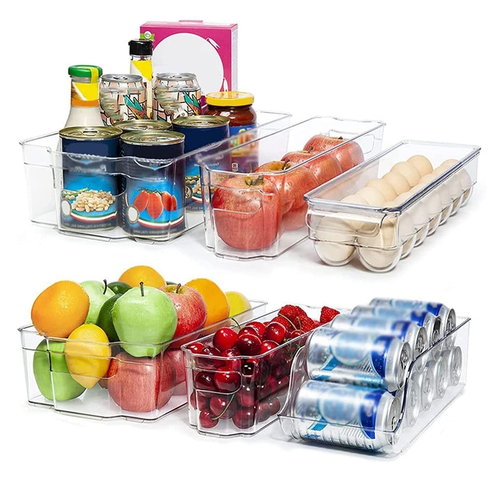 LSZ fridge organizer 6Pcs Refrigerator Organizer Bins Set, Clear Fridge Organizer, 14 Grid Egg Tray Beverage Box BPA Free Pantry Organization fridge organizer