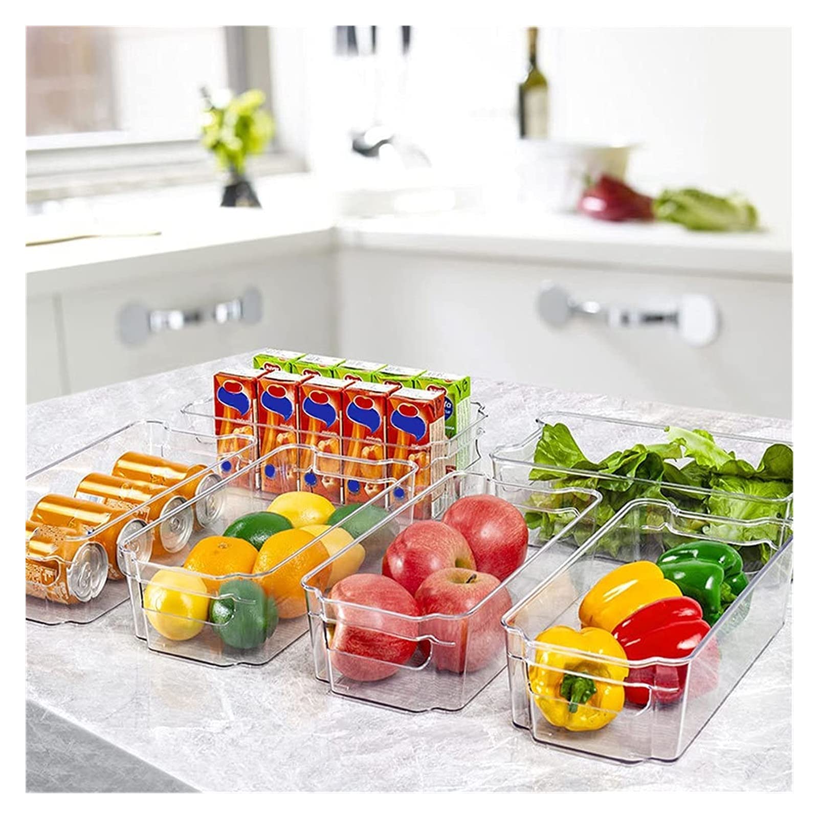 LSZ fridge organizer 6Pcs Refrigerator Organizer Bins Set, Clear Fridge Organizer, 14 Grid Egg Tray Beverage Box BPA Free Pantry Organization fridge organizer