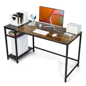 CZDYUF 55" Reversible Computer Desk Home Office Desk with Adjustable Storage Shelf Writing Desk