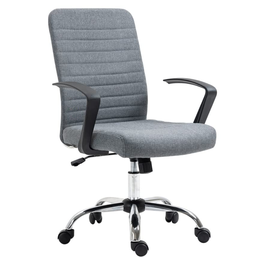 KXDFDC Home Office Chair, Gray Office Chair, Comfortable Upholstered Computer Chair, Adjustable Height Swivel Chair, Home Office Furniture