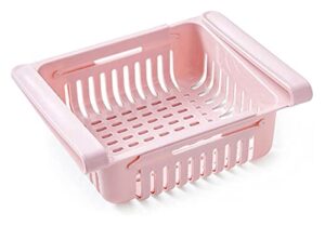 tist retractable fridge drawer organizer basket, vegetable drain basket fruit cleaning storage box fridge hanging organizer (color : pink)