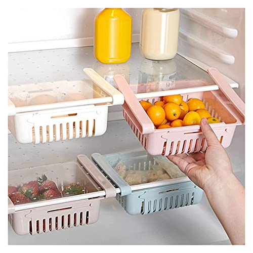 TIST Retractable Fridge Drawer Organizer Basket, Vegetable Drain Basket Fruit Cleaning Storage Box Fridge Hanging Organizer (Color : Pink)