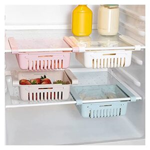 TIST Retractable Fridge Drawer Organizer Basket, Vegetable Drain Basket Fruit Cleaning Storage Box Fridge Hanging Organizer (Color : Pink)