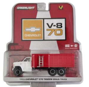 greenlight 51433-b 1983 chevy c70 tandem grain truck red & white 1/64 scale