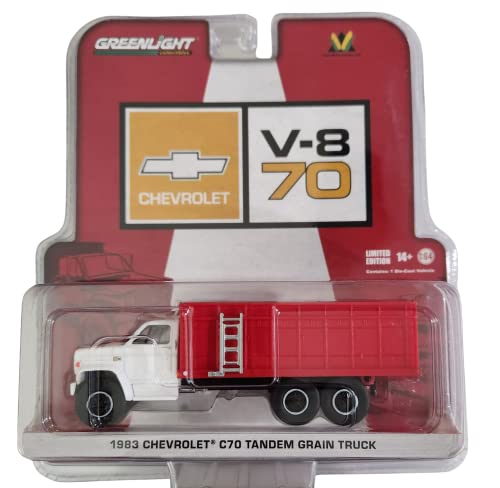 Greenlight 51433-B 1983 Chevy C70 Tandem Grain Truck Red & White 1/64 Scale