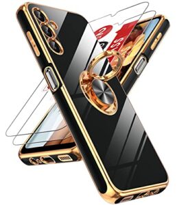 leyi for samsung galaxy a14 5g case: with 2 pack tempered glass screen protector and 360° rotatable ring holder magnetic kickstand, plating rose gold edge protective samsung a 14 5g case, black