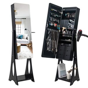 CZDYUF Full-length Full-body Jewelry Cabinet 2-tier Storage Rack 6 Drawers With Hair Dryer Rack With LED Light