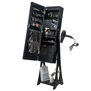 CZDYUF Full-length Full-body Jewelry Cabinet 2-tier Storage Rack 6 Drawers With Hair Dryer Rack With LED Light