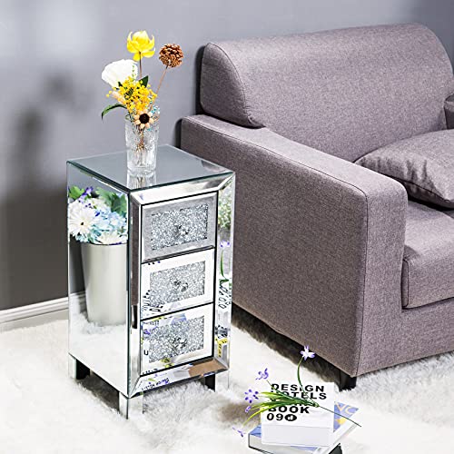 MJWDP (30 x 30 x 60) cm and Contemporary Surface with Diamond 3-Drawers Bedside Table Nightstand Side Table for Bedroom