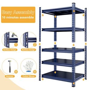 REIBII 72" Garage Shelving Heavy Duty Garage Storage Shelves Load 1700LBS Adjustable Heavy Duty Shelving 5 Tier Metal Shelving for Storage Industrial Shelving 31.9" W x 17.1" D x 72" H Blue 2 Pack