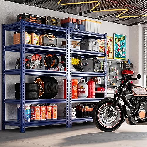 REIBII 72" Garage Shelving Heavy Duty Garage Storage Shelves Load 1700LBS Adjustable Heavy Duty Shelving 5 Tier Metal Shelving for Storage Industrial Shelving 31.9" W x 17.1" D x 72" H Blue 2 Pack