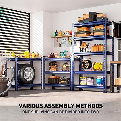 REIBII 72" Garage Shelving Heavy Duty Garage Storage Shelves Load 1700LBS Adjustable Heavy Duty Shelving 5 Tier Metal Shelving for Storage Industrial Shelving 31.9" W x 17.1" D x 72" H Blue 2 Pack