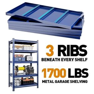 REIBII 72" Garage Shelving Heavy Duty Garage Storage Shelves Load 1700LBS Adjustable Heavy Duty Shelving 5 Tier Metal Shelving for Storage Industrial Shelving 31.9" W x 17.1" D x 72" H Blue 2 Pack