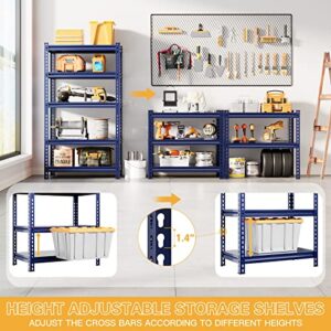 REIBII 72" Garage Shelving Heavy Duty Garage Storage Shelves Load 1700LBS Adjustable Heavy Duty Shelving 5 Tier Metal Shelving for Storage Industrial Shelving 31.9" W x 17.1" D x 72" H Blue