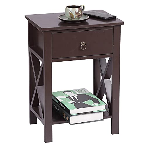 MJWDP Three Colors 40x30x55cm Side Intersection Style Bedside Table Coffee Table Nightstand with Two-Layer Drawer (Color : D)