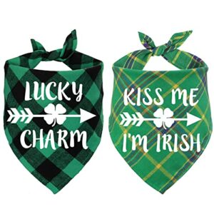 stmk 2 pack, plaid bandana for dog puppy st. patrick's day holiday party costumes (lucky charm & kiss me i’m irish)