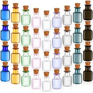 sumind 36 pcs mini potion bottles with cork 2 ml mini glass color bottles rectangle cute bottles tiny jars small glass vials with corks for party wedding diy decoration, mix 9 colors