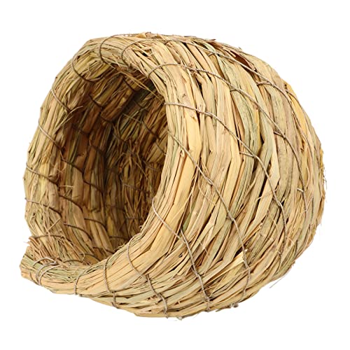 cyrank 2pcs Straw Bird Nest, Grass Hand Woven Bird House Hideaway Grass Hut Resting Breeding Place for Birds Finch Canary, 5.5 x 4.5in