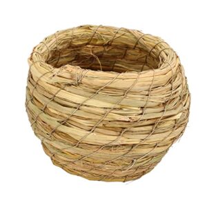 cyrank 2pcs Straw Bird Nest, Grass Hand Woven Bird House Hideaway Grass Hut Resting Breeding Place for Birds Finch Canary, 5.5 x 4.5in