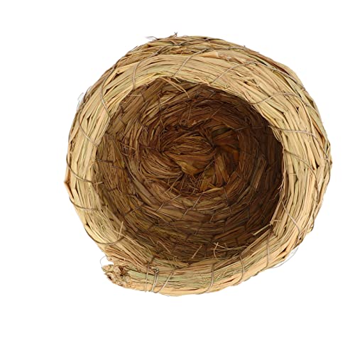 cyrank 2pcs Straw Bird Nest, Grass Hand Woven Bird House Hideaway Grass Hut Resting Breeding Place for Birds Finch Canary, 5.5 x 4.5in