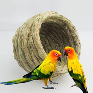 cyrank 2pcs Straw Bird Nest, Grass Hand Woven Bird House Hideaway Grass Hut Resting Breeding Place for Birds Finch Canary, 5.5 x 4.5in