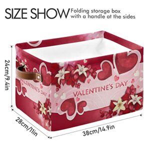 senya Valentine's Day Basket, Valentine's Day Beautiful Flowers and Hearts Foldable Fabric Collapsible Storage Bins Organizer Bag for Storage Clothes