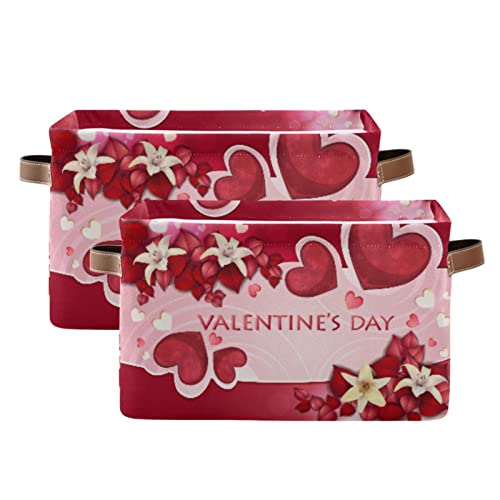 senya Valentine's Day Basket, Valentine's Day Beautiful Flowers and Hearts Foldable Fabric Collapsible Storage Bins Organizer Bag for Storage Clothes