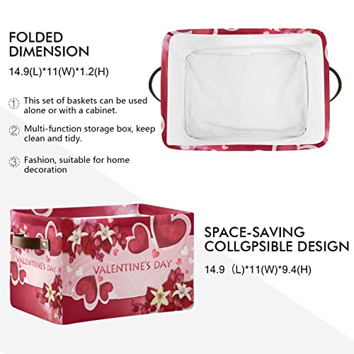 senya Valentine's Day Basket, Valentine's Day Beautiful Flowers and Hearts Foldable Fabric Collapsible Storage Bins Organizer Bag for Storage Clothes