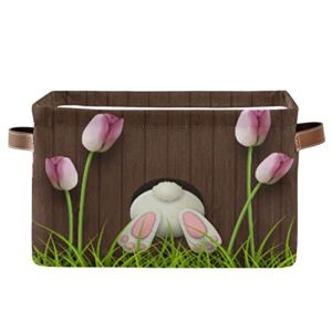 senya easter basket, easter bunny pink tulips foldable fabric collapsible storage bins organizer bag for storage clothes
