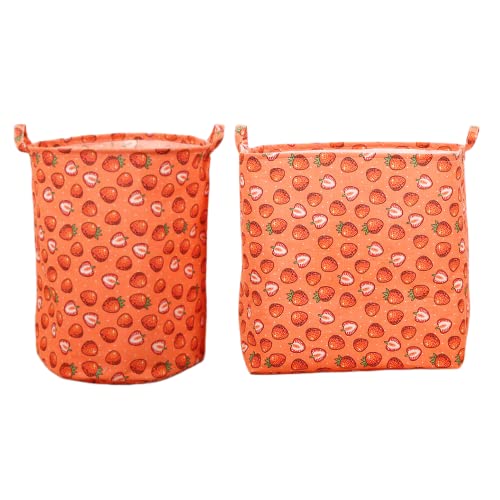 40L Laundry Basket, 100L Storage Bin, Collapsible Canvas Clothes Hamper, Closet Toy Organizer (Orange Strawberry Set)