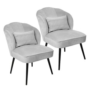 no more tag vanity chair set of 2, velvet accent chairs, grey chairs for living room, living room chairs with metal leg, velvet kitchen chairs set of 2